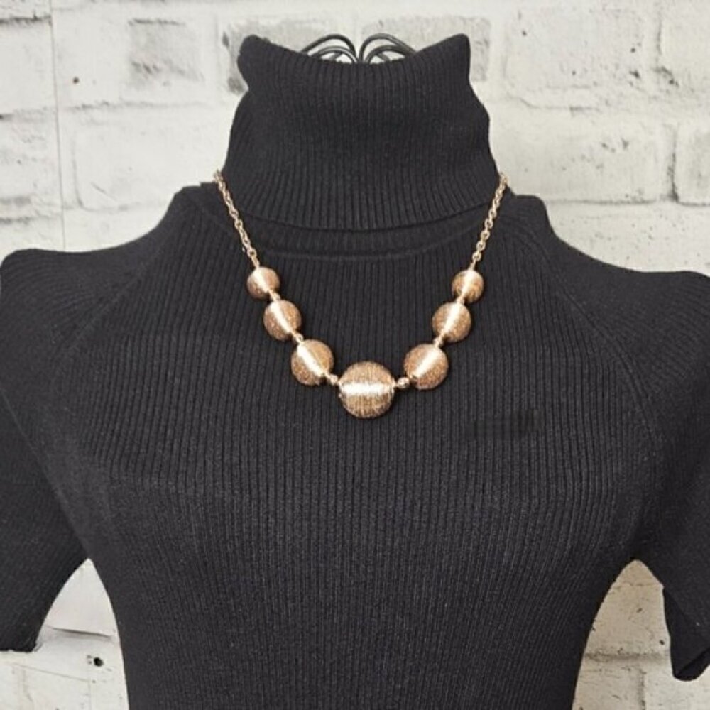 Gold Tone Graduated Thread Wrapped Bead Statement Necklace - Picture 2 of 6